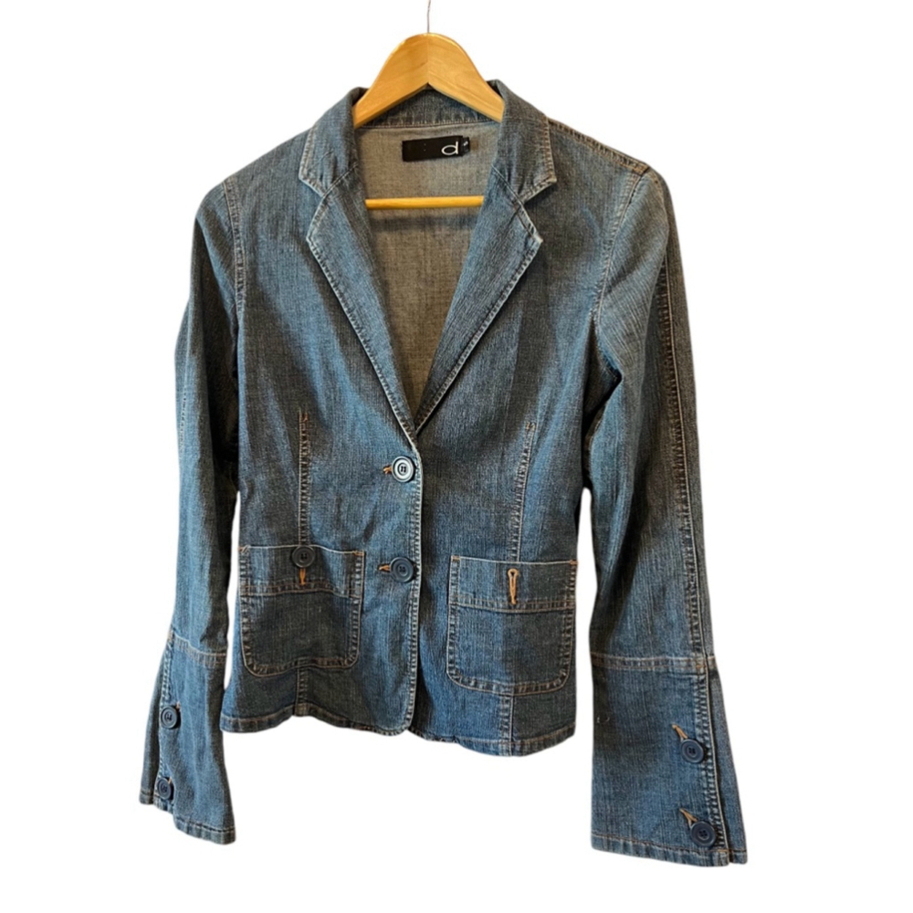 DYNAMITE Stretch 2 Button Casual Long Sleeve Denim Jean Blazer 5